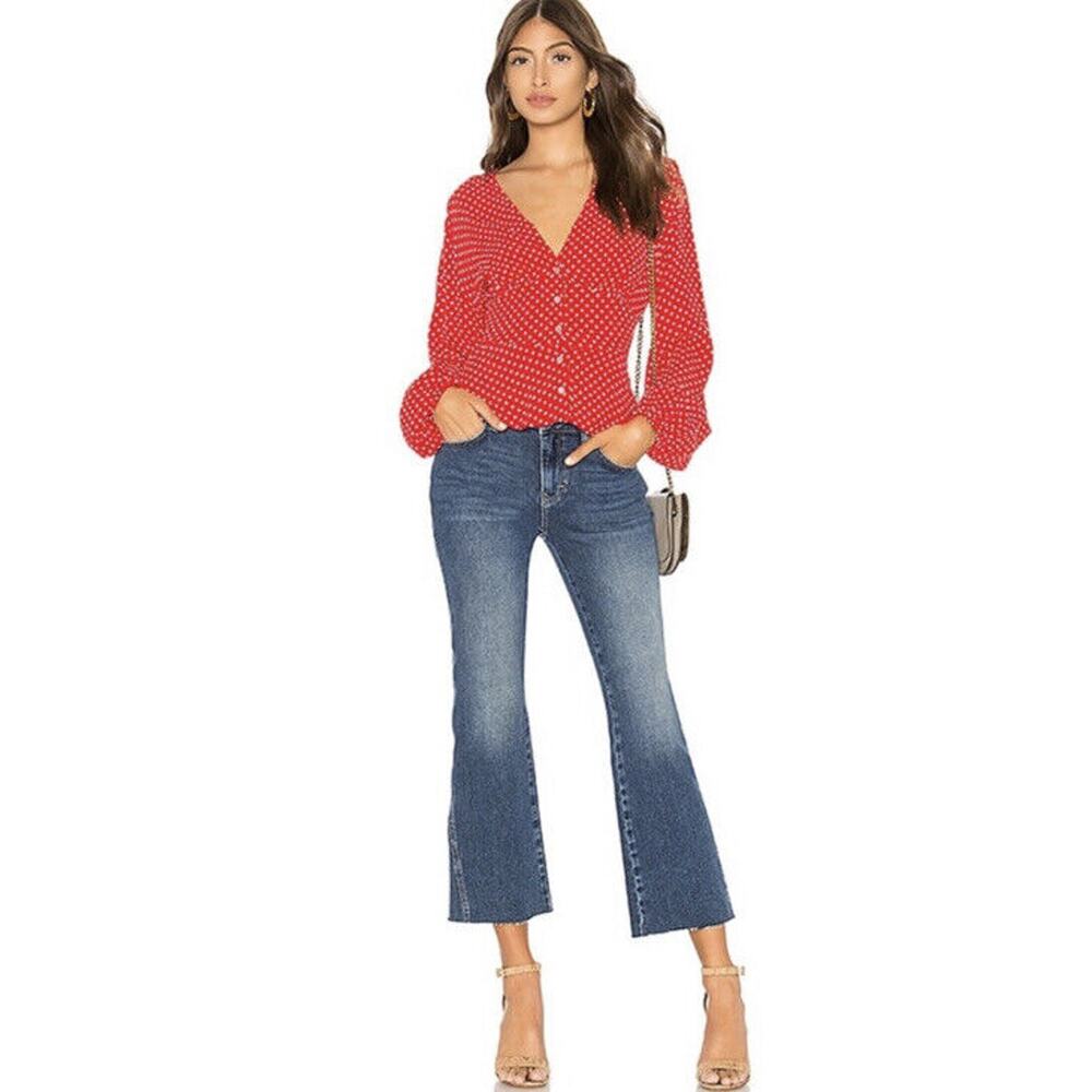 Free People Womens Raw Hem Rita Crop Flare Jean in Dark Denim Sz 28 Godet Insert